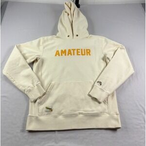 Tracksmith Hoodie Mens M Cream Trackhouse Sweatshirt Pullover Amateur Spell Out